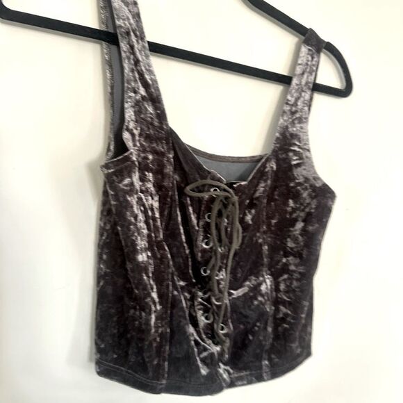 Velvet Lace-Up Tank Top - Gray - Picture 1 of 4